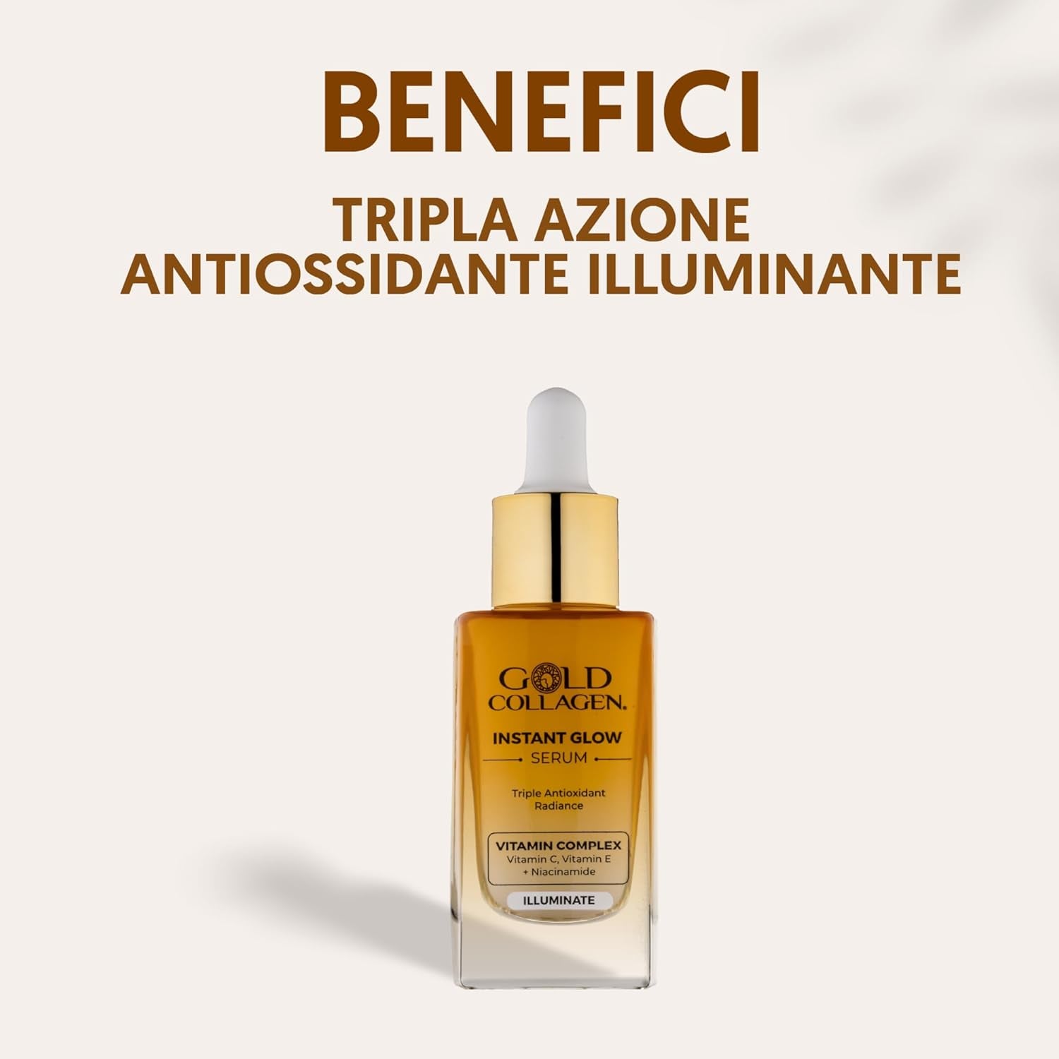Instant Glow - Siero Vitamina C E E a Tripla Azione Antiossidante Riduce Pori Dilatati, Siero Viso Contorno Occhi Antirughe per Skincare Idratante Con Niacinamide E Glicerina 30 Ml