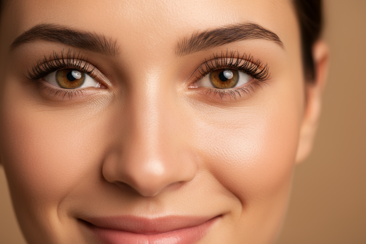 Gros plan femme avec cils courts parfaits
